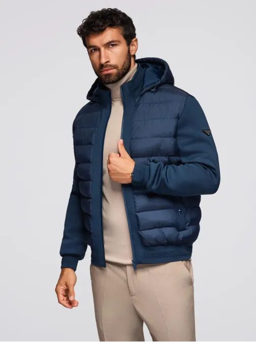 Prošívaná tmavě modrá bunda bomber V2 JALP-0298