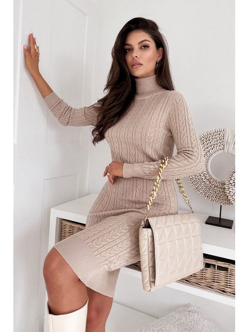 Svetrové elegantní světle hnědé šaty Dreamy