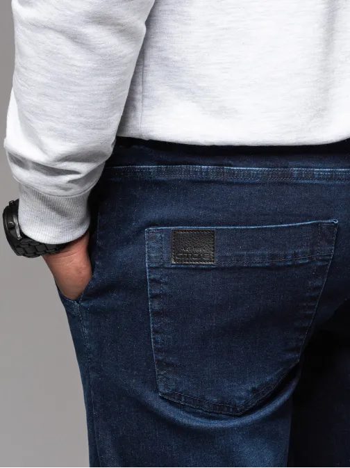 Jedinečné tmavě modré riflové jogger kalhoty s pruhy po bocích PADJ-0156