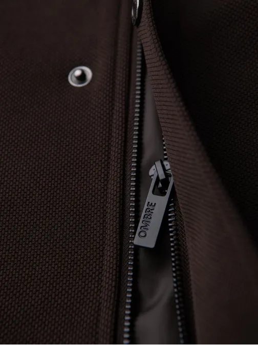 Hnědý pánský kabát s vysokým límcem V5 COWC-0136