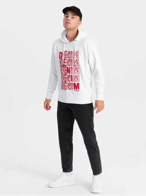 Jedinečná bílá mikina s nápisem denim V3 SSPS-0158