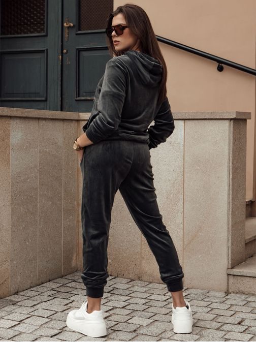 Velurová dámská tmavě šedá tepláková souprava Relax Fit