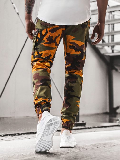 Žluto-khaki maskáčové trendy jogger kalhoty A/0853