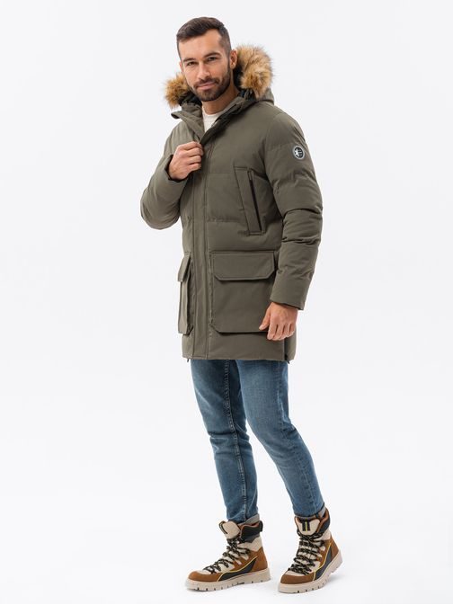 Atraktivní khaki parka na zimu C554