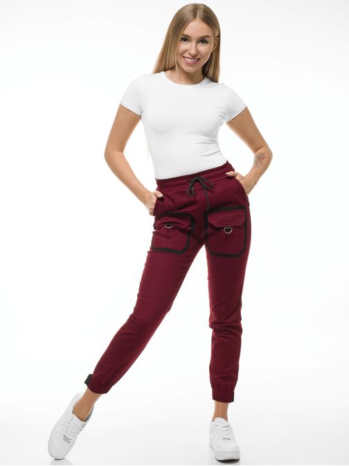 Neobyčejné dámské jogger kalhoty v bordó barvě O/8051