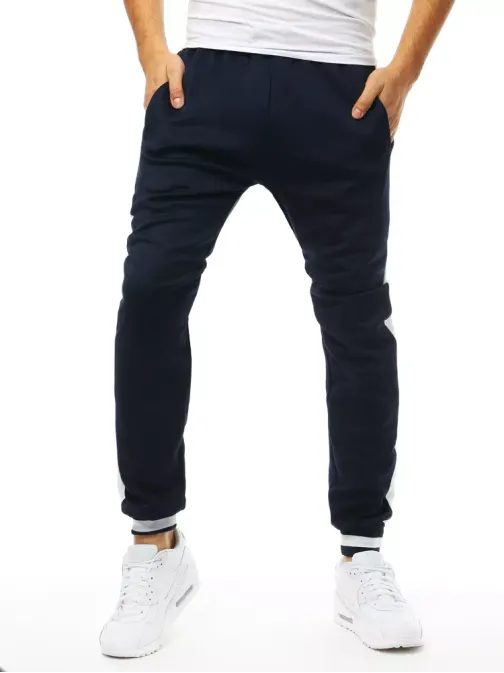 Modré tepláky s kontrastními pruhy