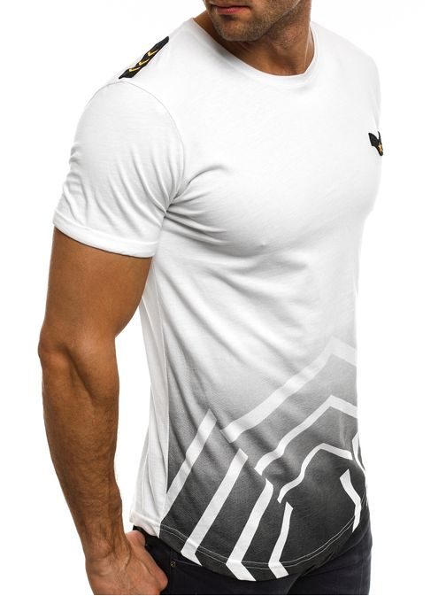 Stylové bílé pánské tričko s atraktivním vzorem BREEZY 541