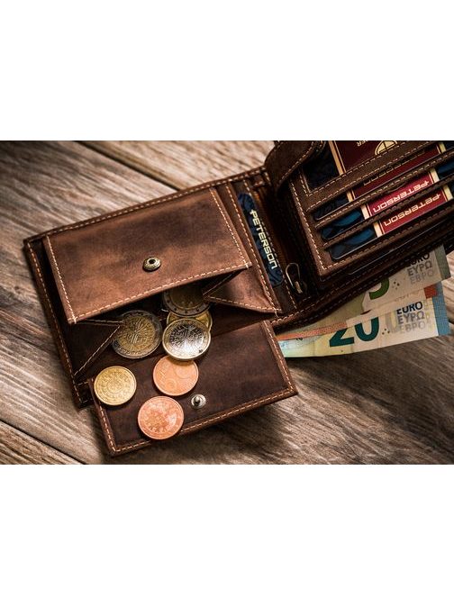 Tematická hnědá kožená peněženka Peterson