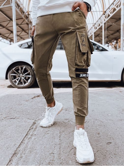 Poutavé béžové kapsáčové jogger kalhoty