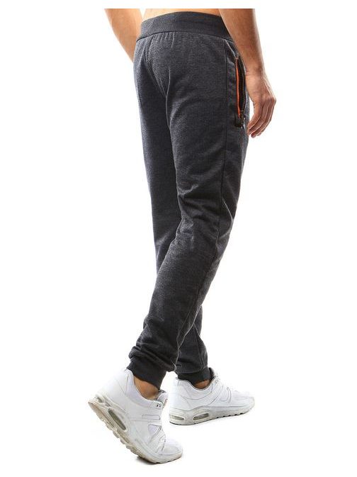 Antracitové teplákové jogger kalhoty s výraznými zipy
