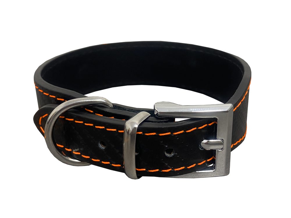 BAFPET Kožený obojek CARBON, rozšířený - Oranžová