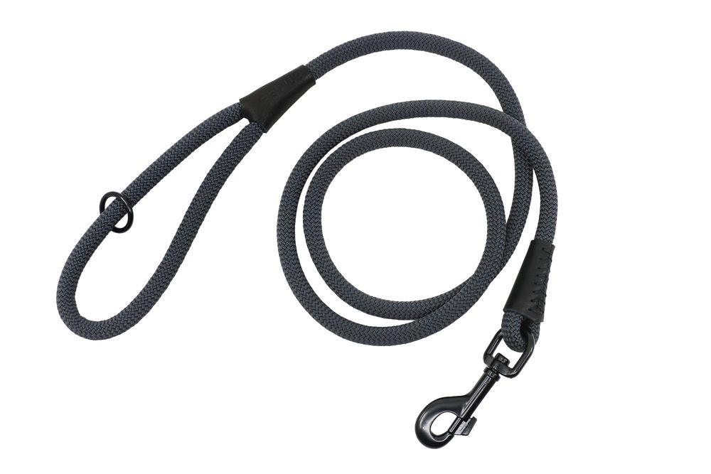 Aminela Vodítko lano s kůží AMINELA, černé kování - Šedá - 10 mm x 150 cm