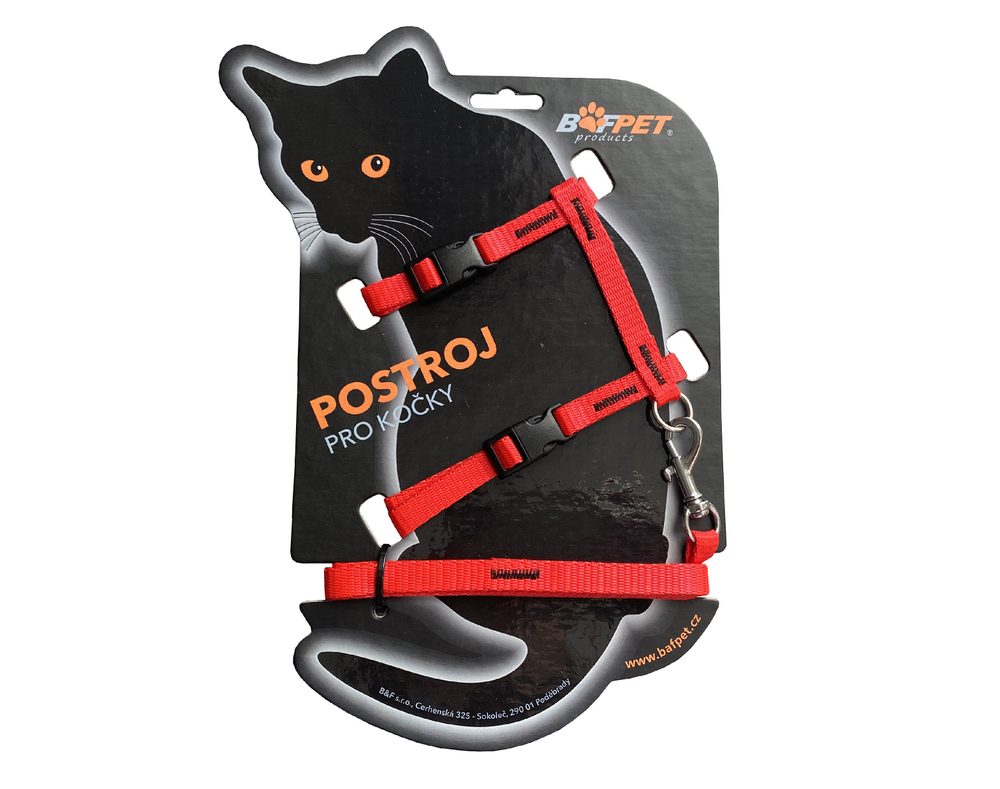 BAFPET Set postroj + vodítko pro kočky - Červená
