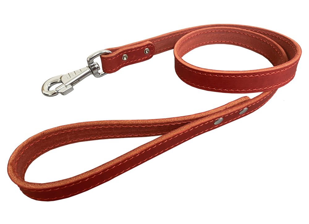 BAFPET Kožené vodítko z mastné kůže, obšité - Červená