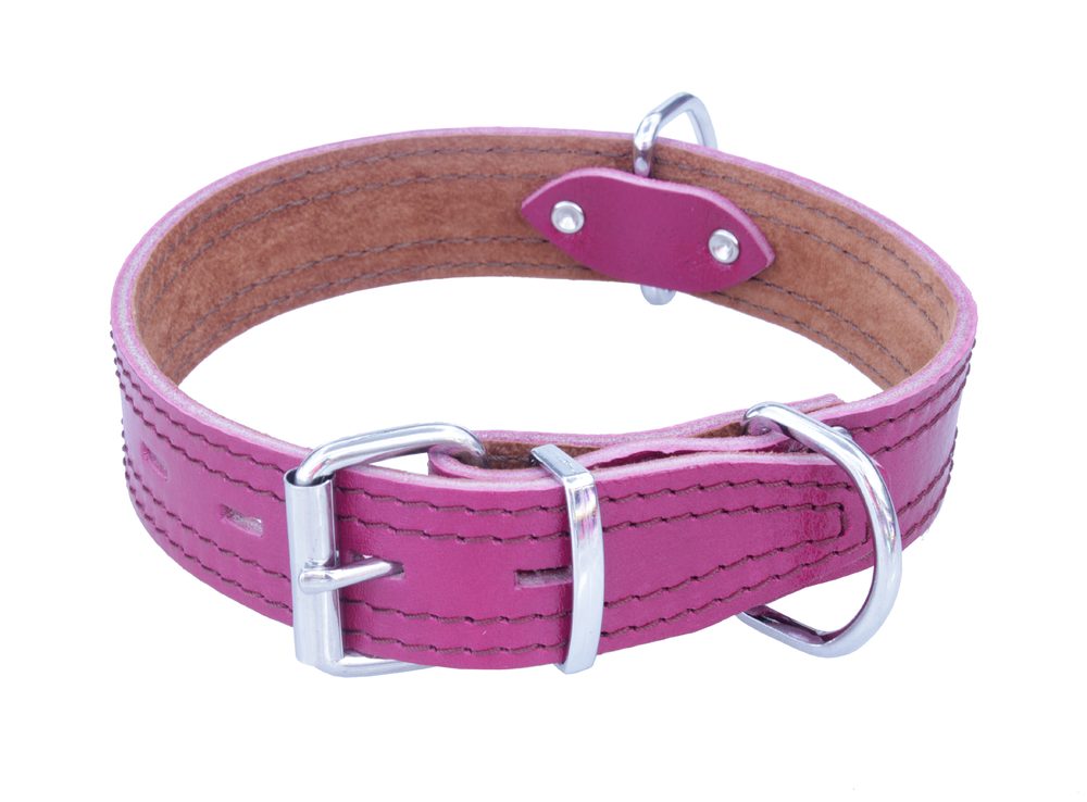 BAFPET Kožený obojek zdobený šitím, HERRY - Fuchsie - 40mm x 65cm /47-58/