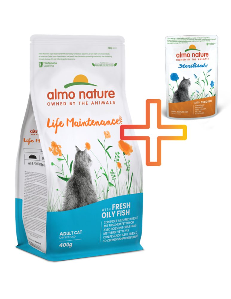 Almo Nature Holistic Maintenance - Tučné ryby 400g + 1 kapsička ZDARMA