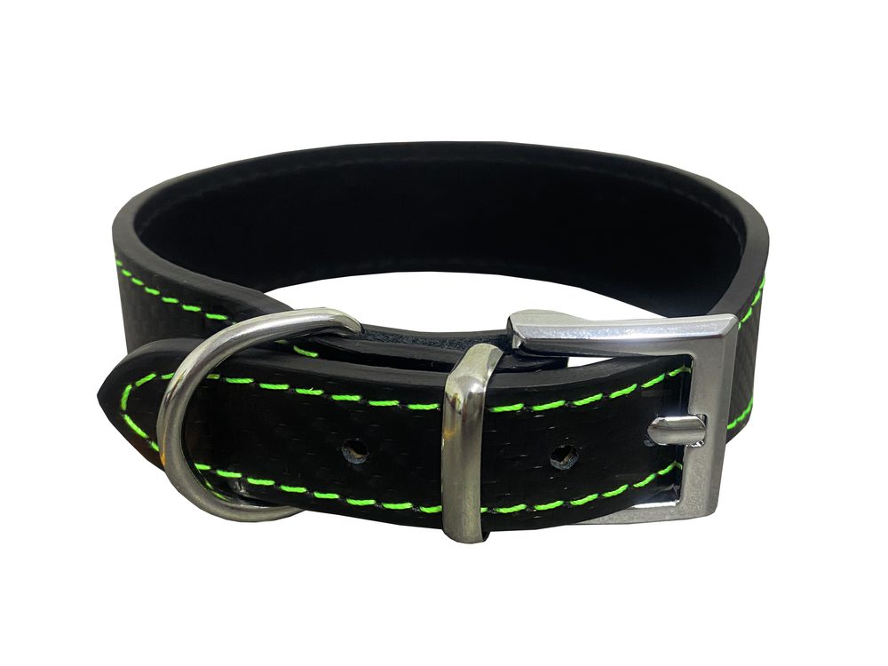 BAFPET Kožený obojek CARBON, rozšířený - Zelená - Zelená - 23mm x 34cm /25-30/ 04135