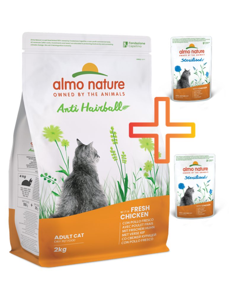 Almo Nature Holistic - Anti-Hairball Kuře a rýže 2kg + 2 kapsičky ZDARMA