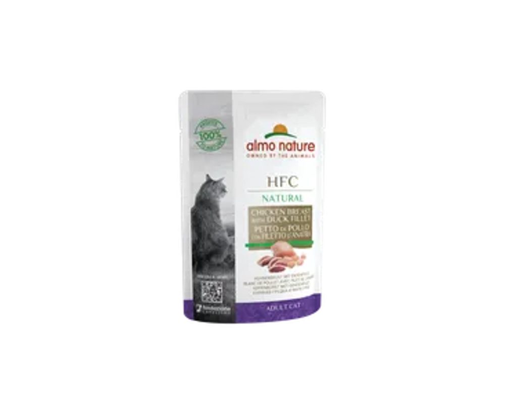 Almo Nature HFC Natural - Kuřecí prsa a kachní filet 55g exp 04/2024 SLEVA 30%