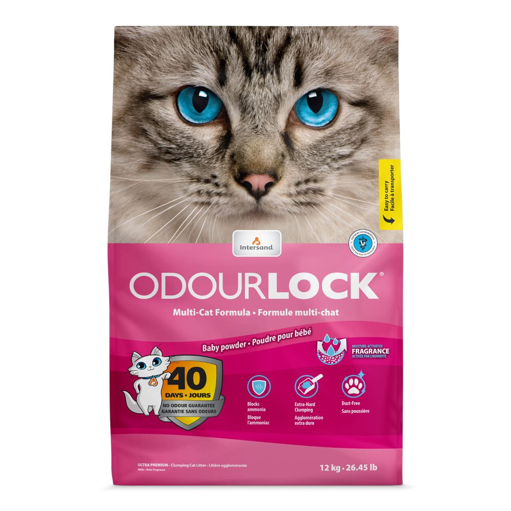 Intersand kočkolit Odour Lock - vůně dětský pudr 12kg Roztržený pytel SLEVA 20%