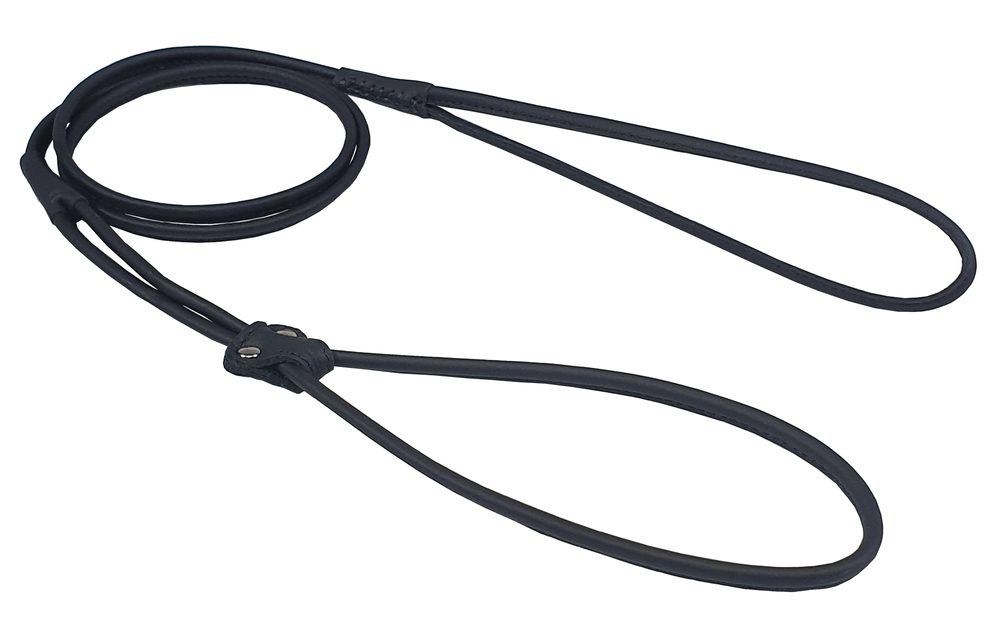 BAFPET Předváděcí vodítko z šité kulaté kůže - Černá