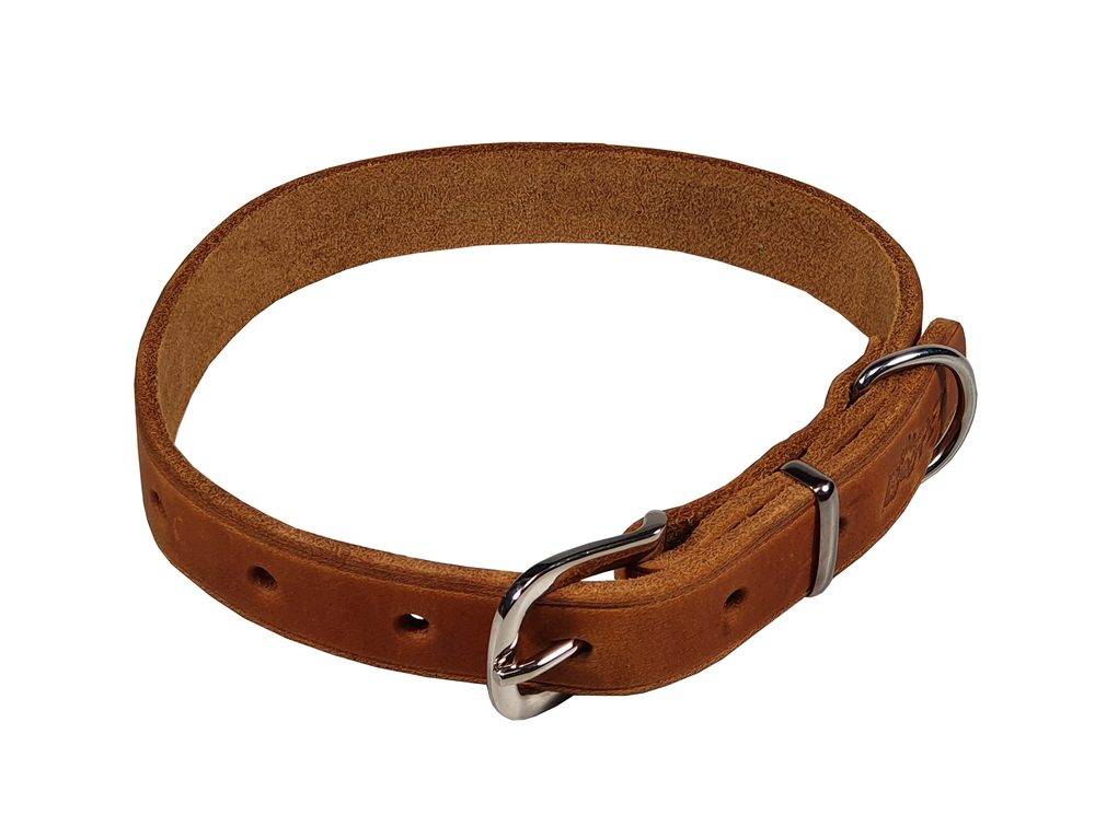 BAFPET Obojek z mastné kůže, ZUBR - Koňak - 12mm x 32cm /20-28/