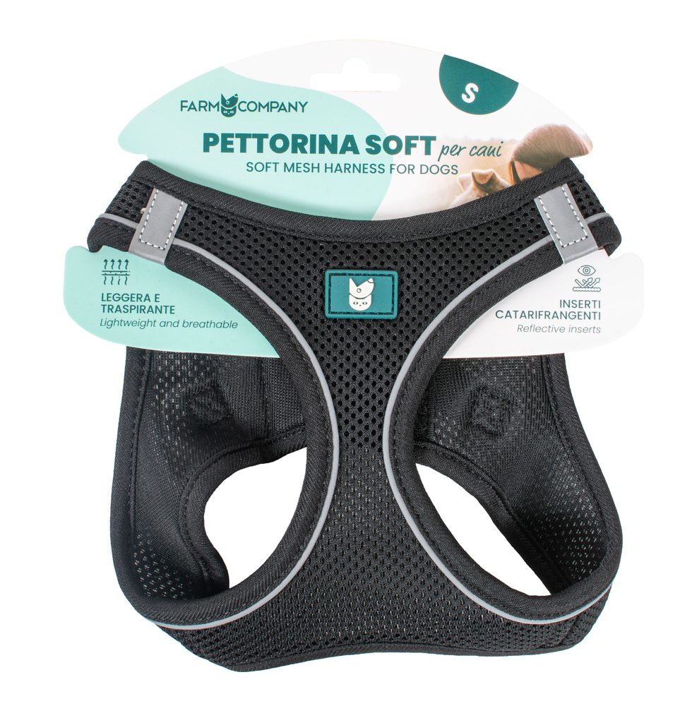 Farm company soft mesh postroj pro psy černý S 36-44cm