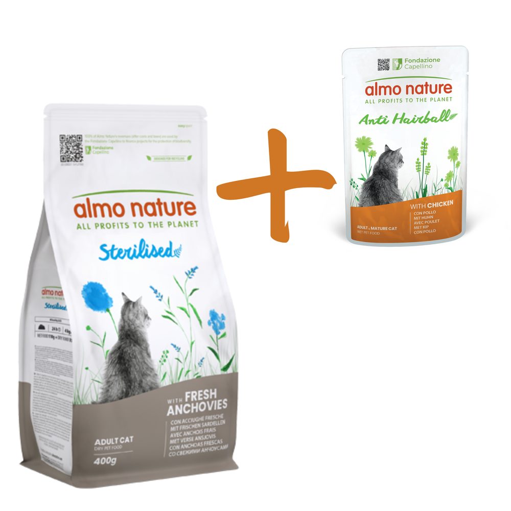 Almo Nature Sterilised - pro kastrované kočky s ančovičkami 400g + kuřecí kapsička ZDARMA