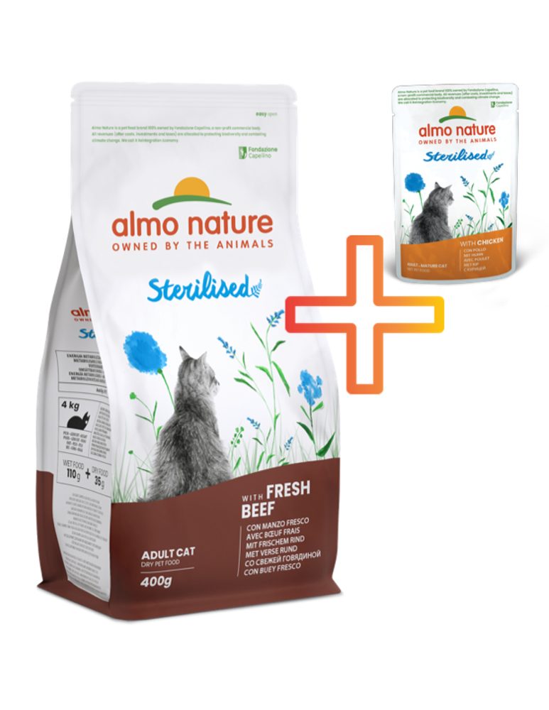 Almo Nature Holistic Sterilised - Hovězí a rýže 400g + 1 kapsička ZDARMA