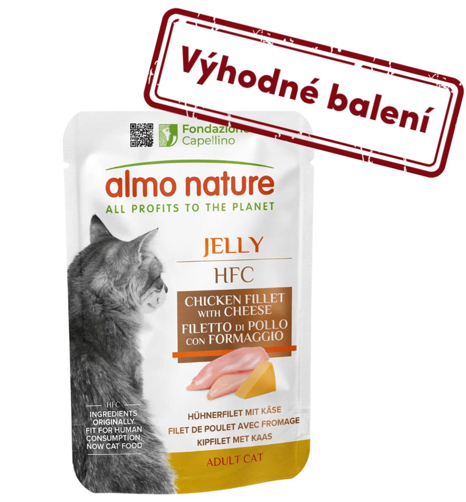 Almo Nature HFC Jelly - Kuřecí filet a sýr v želé 55g výhodné balení 24ks