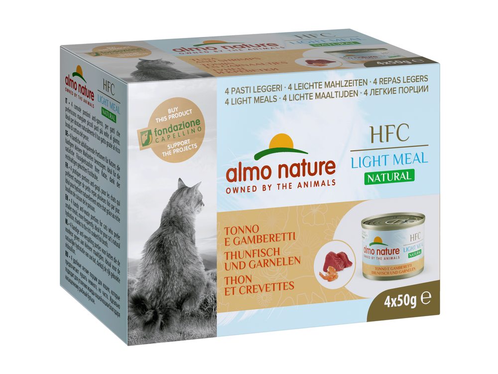 Almo Nature HFC Natural Light Meal Cat Megapack tuňák a krevety 4x50g exp 04/2024 SLEVA 30%