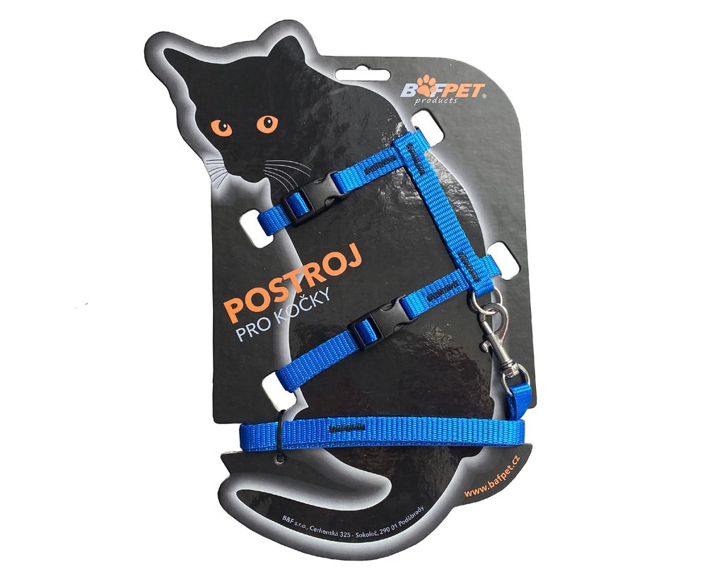 BAFPET Set postroj + vodítko pro kočky - Modrá