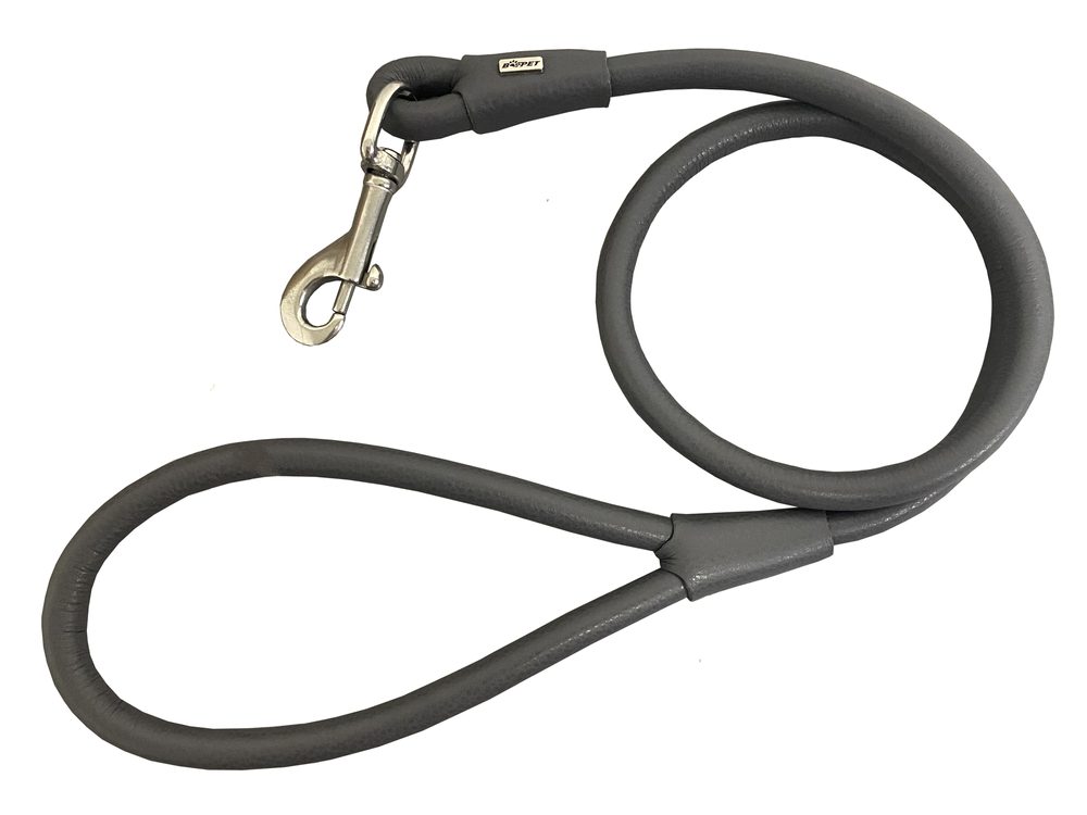 BAFPET Kulaté kožené vodítko EXCLUSIVE - Šedá