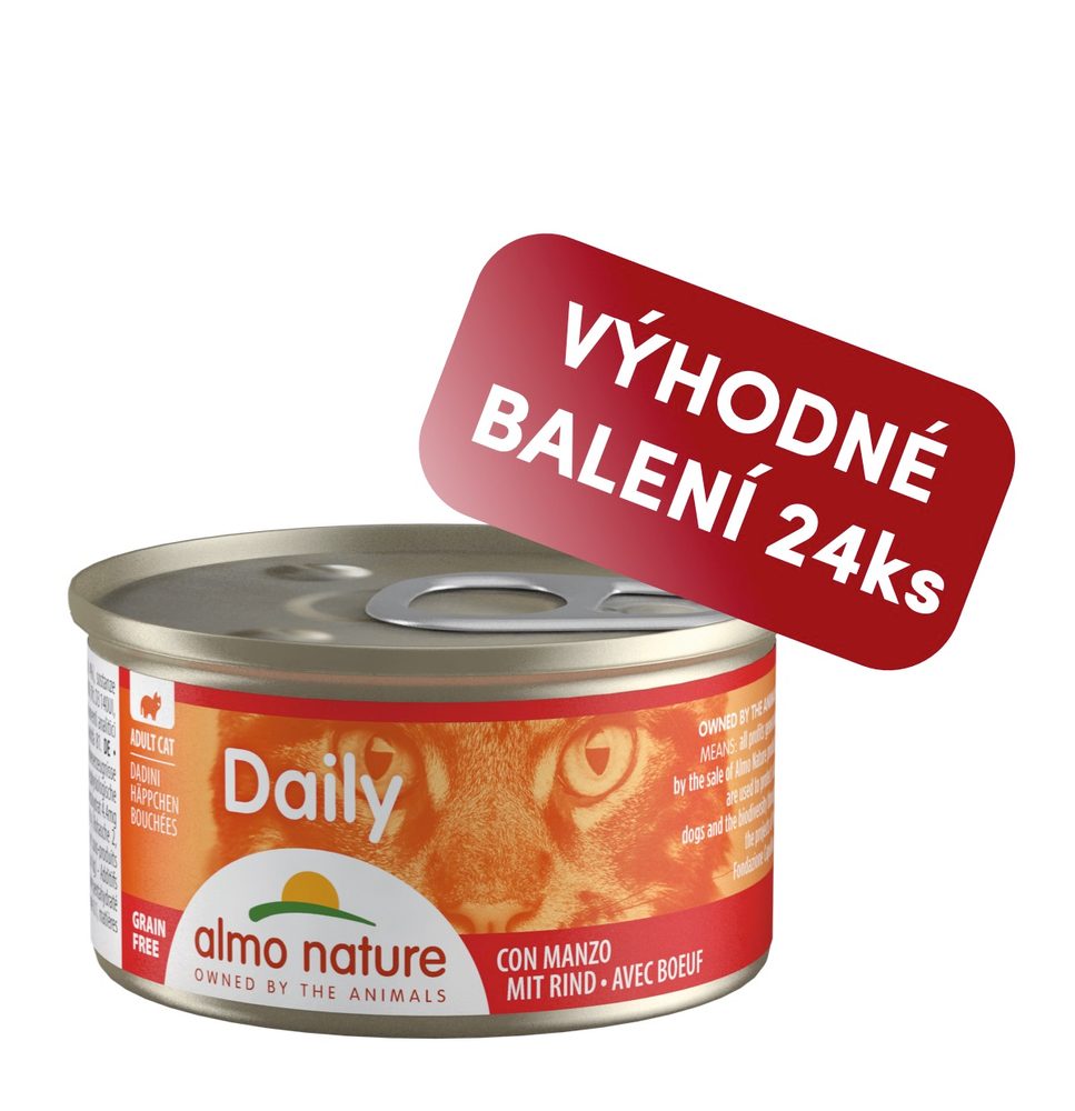 Almo Nature Daily Menu WET CAT - Kousky s hovězím 85g výhodné balení 24ks