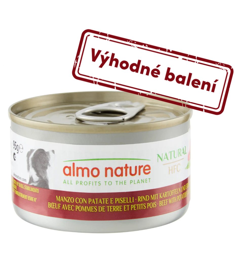 Almo Nature HFC Natural - Hovězí s bramborem a hráškem 95g výhodné balení 24ks