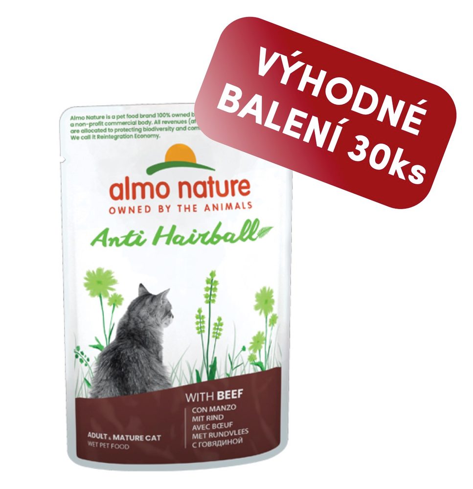 Almo Nature Holistic Antihairball s hovězím 70g výhodné balení 30ks