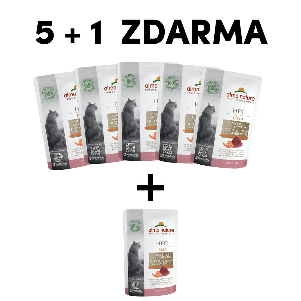 Almo Nature HFC Jelly - Tuňák a krevety v želé 55g 5+1 ZDARMA