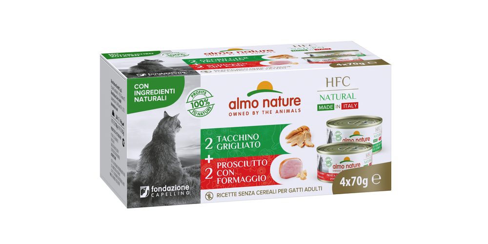 Almo Nature HFC Made In Italy multipack šunka se sýrem/grilovaná krůta 4x70g exp 01/2024 SLEVA 50%