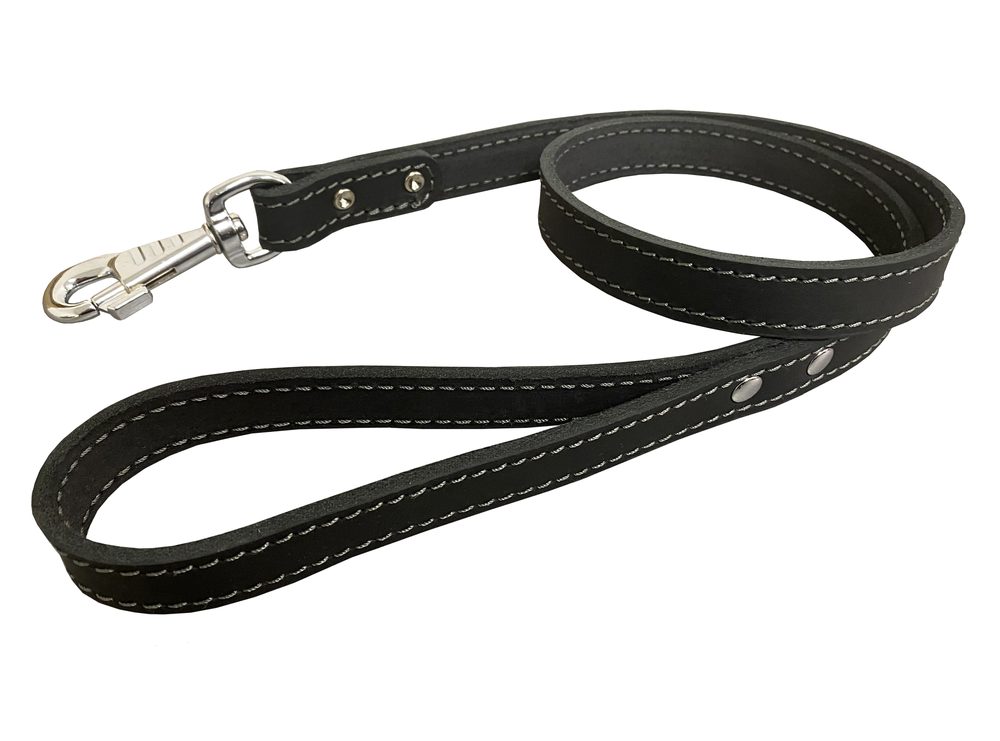 BAFPET Kožené vodítko z mastné kůže, obšité - Černá - 22mm x 100cm