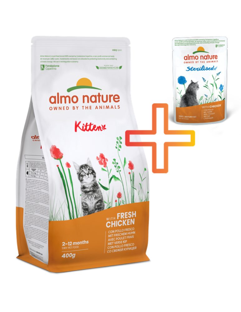 Almo Nature Holistic Kitten -  Koťata Kuře a rýže 400g + 1 kapsička ZDARMA