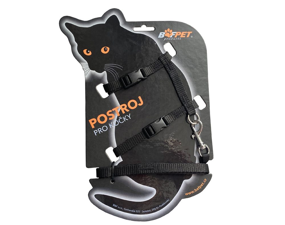 BAFPET Set postroj + vodítko pro kočky - Černá