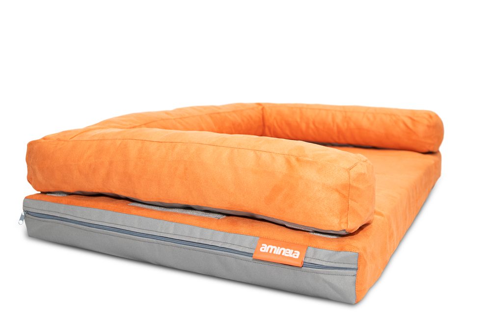 Aminela pelíšek s okrajem 80x60cm Half and Half oranžová/šedá Aminela pelíšek s okrajem 80x60cm Half and Half oranžová/šedá