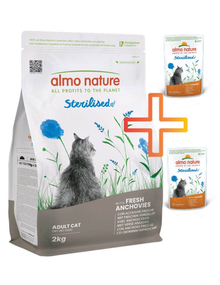 Almo Nature Holistic Sterilised - Ančovičky 2kg + 2 kapsičky ZDARMA