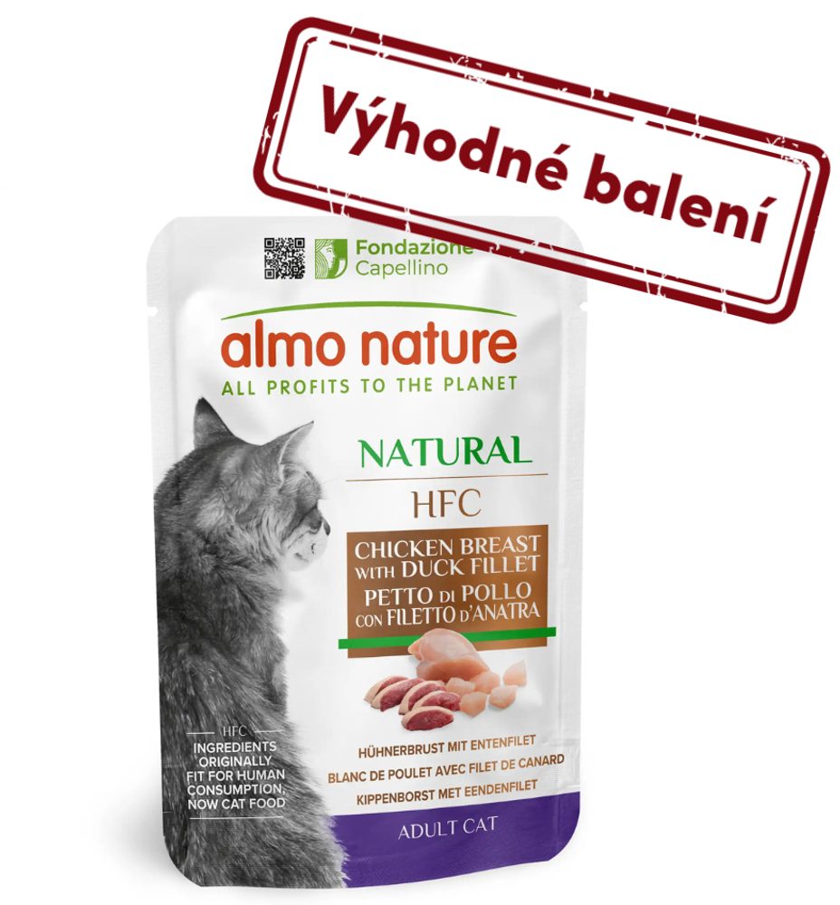 Almo Nature HFC Natural - Kuřecí prsa a kachní filet 55g výhodné balení 24ks