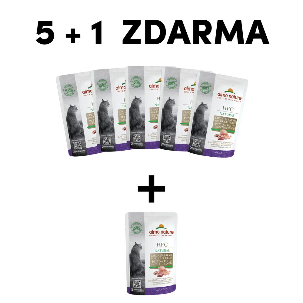 Almo Nature HFC Natural - Kuřecí prsa a kachní filet 55g 5+1 ZDARMA