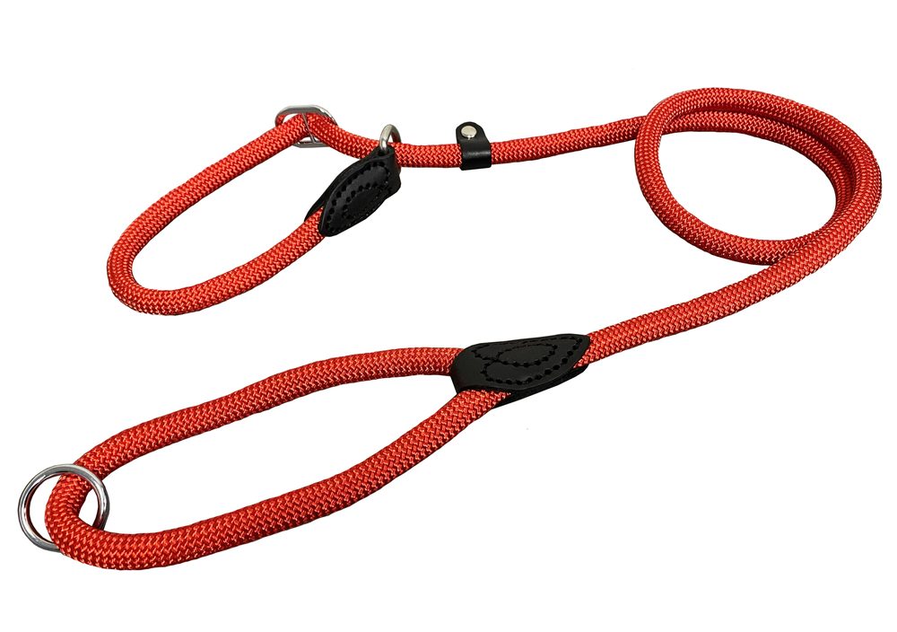 BAFPET Vodítko předváděcí JEDNOBAREVNÉ lano, šité kůží - Červená