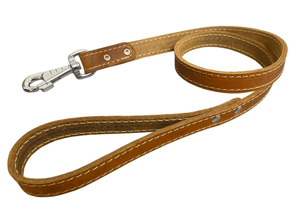 BAFPET Kožené vodítko z mastné kůže, obšité - Přírodní