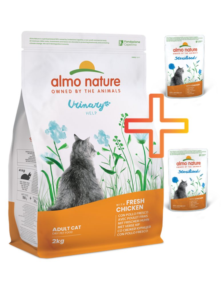 Almo Nature Holistic Urinary Help – pro zdravé močové cesty, s čerstvým kuřetem 2kg + 2 kapsičky ZDARMA