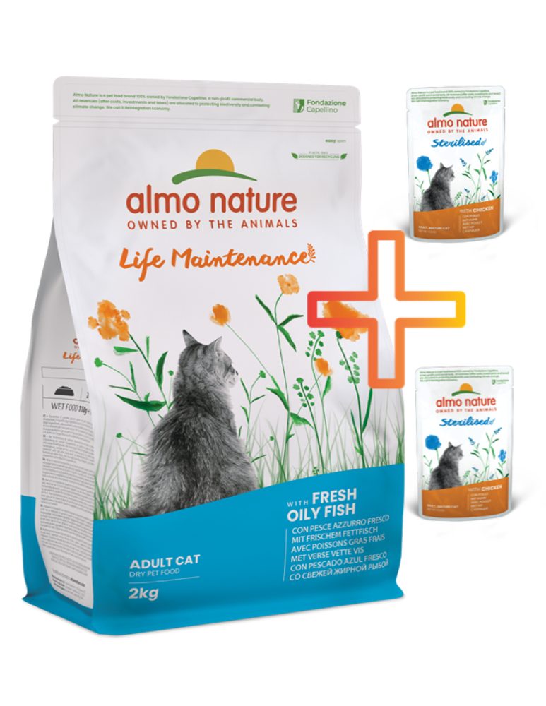 Almo Nature Holistic Maintenance - Tučné ryby 2kg + 2 kapsičky ZDARMA