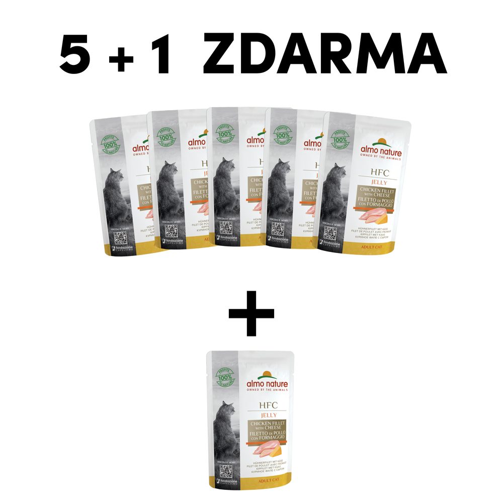 Almo Nature HFC Jelly - Kuřecí filet a sýr v želé 55g 5+1 ZDARMA